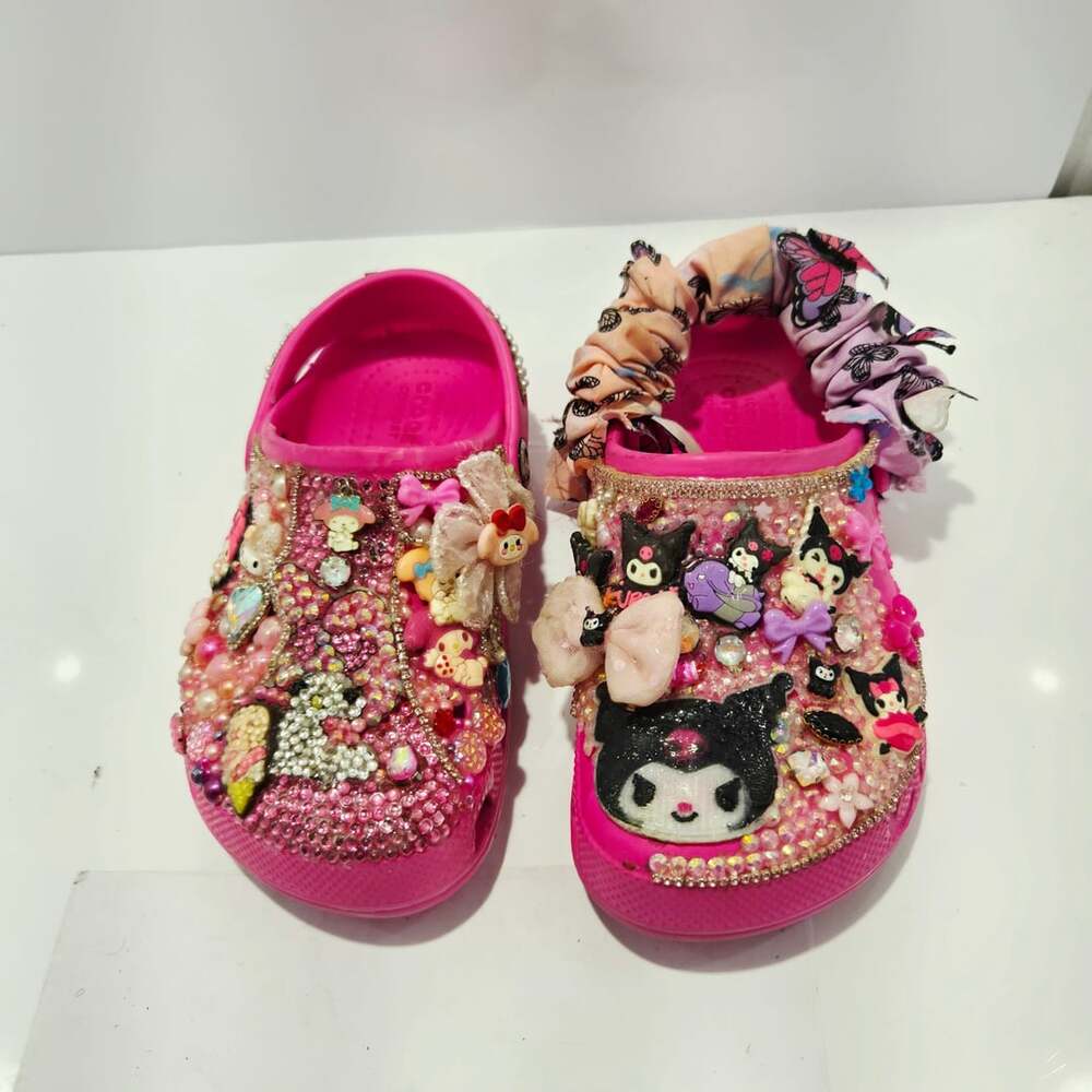 Crocs Clogs Size J2 Pink Custom Rhinestone Kuromi